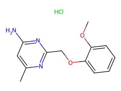 Pyrimidine, 4-amino-2-((o-methoxyphenoxy)methyl)-6-methyl-, hydrochloride structure