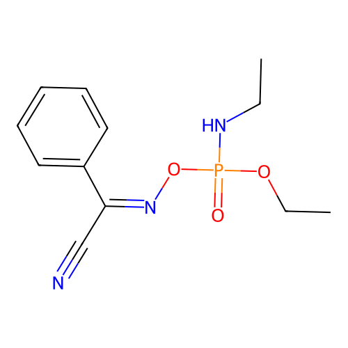 Glyoxylonitrile, phenyl-, oxime, N,O-diethylphosphoramidate structure