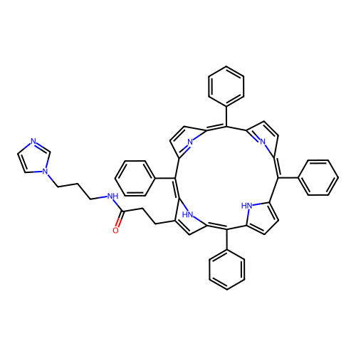 N-(3-imidazol-1-ylpropyl)-3-(5,10,15,20-tetraphenyl-21,22-dihydroporphyrin-2-yl)propanamide structure