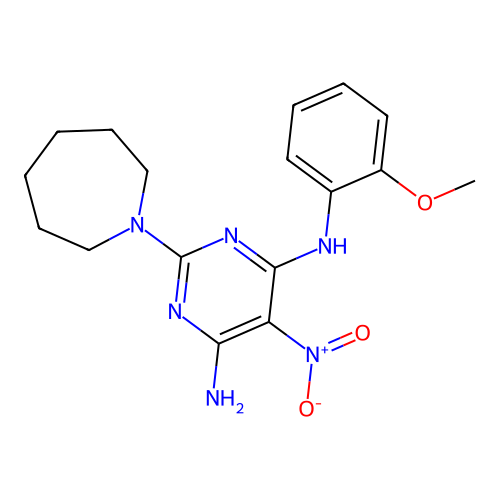 2-(azepan-1-yl)-N-(2-methoxyphenyl)-5-nitropyrimidine-4,6-diamine structure