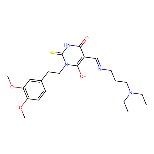 (5E)-5-({[3-(diethylamino)propyl]amino}methylidene)-1-[2-(3,4-dimethoxyphenyl)ethyl]-2-sulfanylpyrimidine-4,6(1H,5H)-dione structure
