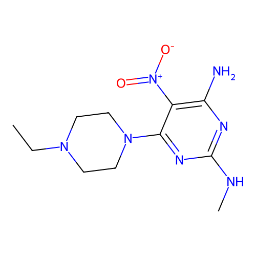 6-(4-ethylpiperazin-1-yl)-N~2~-methyl-5-nitropyrimidine-2,4-diamine structure