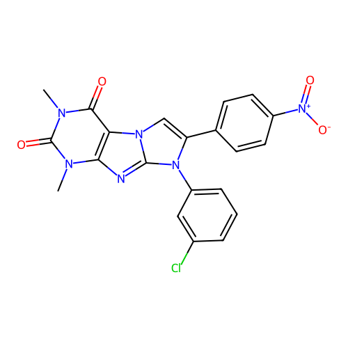 8-(3-chlorophenyl)-1,3-dimethyl-7-(4-nitrophenyl)-1H-imidazo[2,1-f]purine-2,4(3H,8H)-dione structure