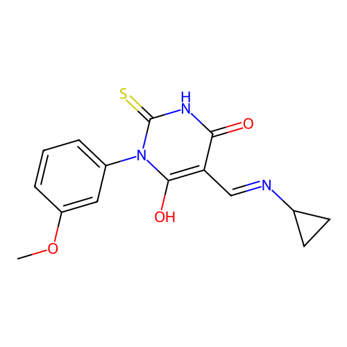 5-[(cyclopropylamino)methylidene]-1-(3-methoxyphenyl)-2-sulfanylidene-1,3-diazinane-4,6-dione structure