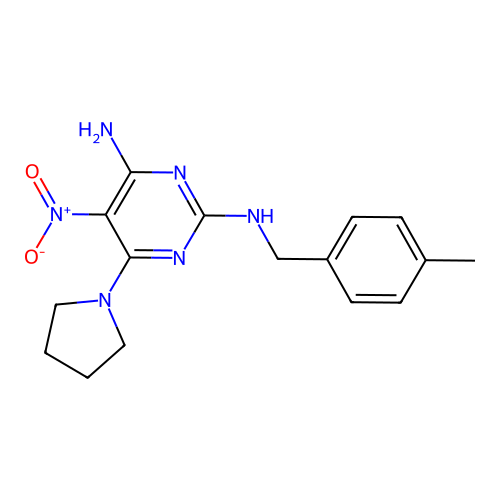 N~2~-(4-methylbenzyl)-5-nitro-6-(pyrrolidin-1-yl)pyrimidine-2,4-diamine structure