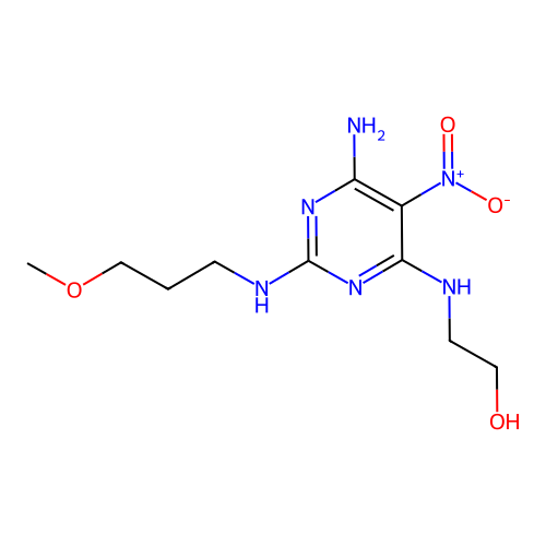 2-((6-Amino-2-((3-methoxypropyl)amino)-5-nitropyrimidin-4-yl)amino)ethanol structure