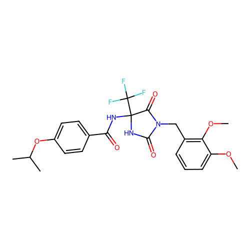 N-(1-(2,3-dimethoxybenzyl)-2,5-dioxo-4-(trifluoromethyl)imidazolidin-4-yl)-4-isopropoxybenzamide structure