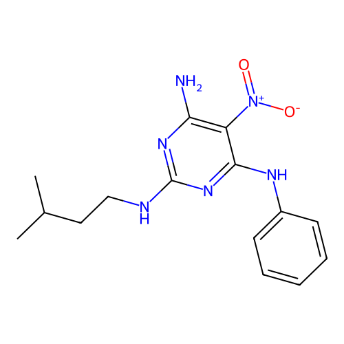 {6-Amino-2-[(3-methylbutyl)amino]-5-nitropyrimidin-4-yl}phenylamine structure
