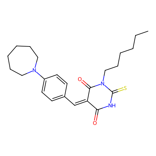 (Z)-5-(4-(azepan-1-yl)benzylidene)-1-hexyl-2-thioxodihydropyrimidine-4,6(1H,5H)-dione structure