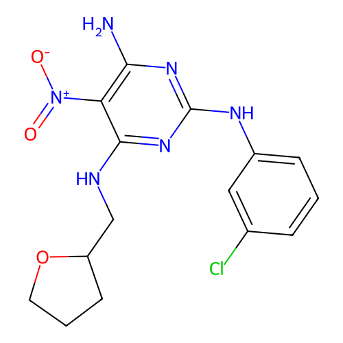 {6-amino-2-[(3-chlorophenyl)amino]-5-nitropyrimidin-4-yl}(oxolan-2-ylmethyl)am ine structure