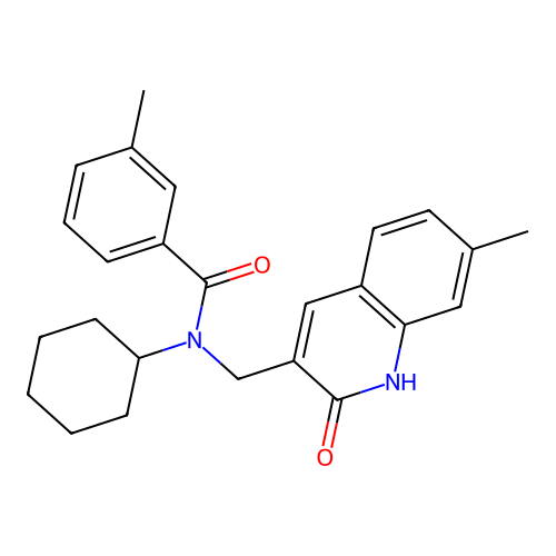 N-cyclohexyl-N-((2-hydroxy-7-methylquinolin-3-yl)methyl)-3-methylbenzamide structure