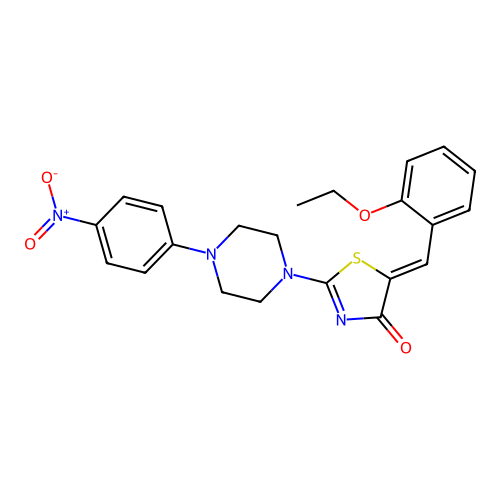 (Z)-5-(2-ethoxybenzylidene)-2-(4-(4-nitrophenyl)piperazin-1-yl)thiazol-4(5H)-one structure
