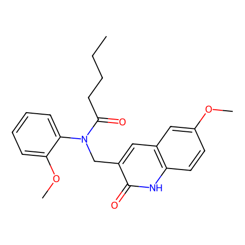 N-((2-hydroxy-6-methoxyquinolin-3-yl)methyl)-N-(2-methoxyphenyl)pentanamide structure