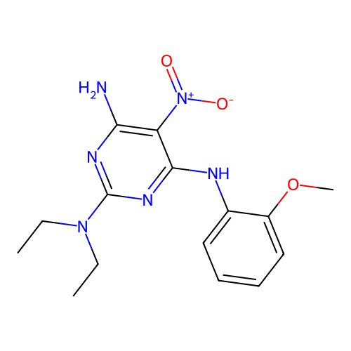 {4-Amino-6-[(2-methoxyphenyl)amino]-5-nitropyrimidin-2-yl}diethylamine structure