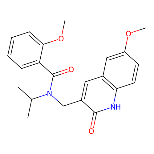 N-((2-hydroxy-6-methoxyquinolin-3-yl)methyl)-N-isopropyl-2-methoxybenzamide structure