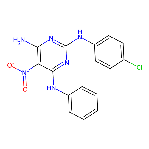 {6-Amino-2-[(4-chlorophenyl)amino]-5-nitropyrimidin-4-yl}phenylamine structure