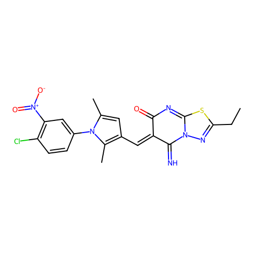 (6Z)-6-[[1-(4-chloro-3-nitrophenyl)-2,5-dimethylpyrrol-3-yl]methylidene]-2-ethyl-5-imino-[1,3,4]thiadiazolo[3,2-a]pyrimidin-7-one structure