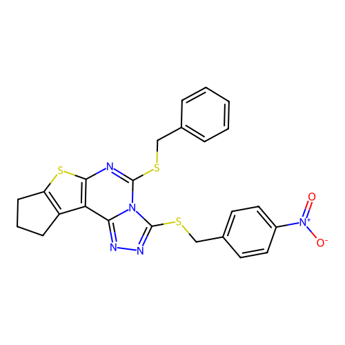 5-(benzylsulfanyl)-3-[(4-nitrobenzyl)sulfanyl]-9,10-dihydro-8H-cyclopenta[4,5]thieno[3,2-e][1,2,4]triazolo[4,3-c]pyrimidine structure