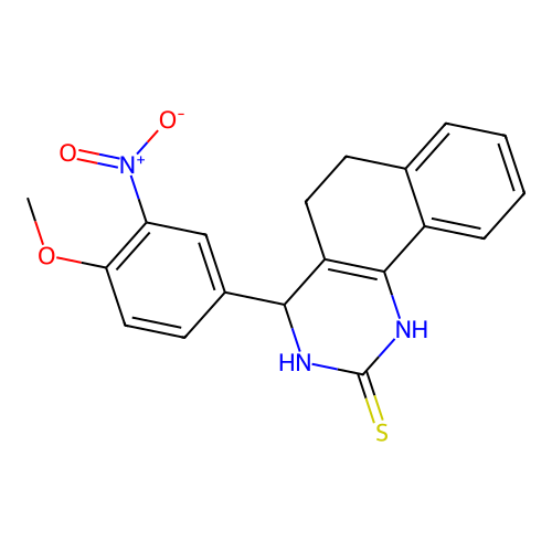 4-(4-methoxy-3-nitrophenyl)-3,4,5,6-tetrahydrobenzo[h]quinazoline-2(1H)-thione structure