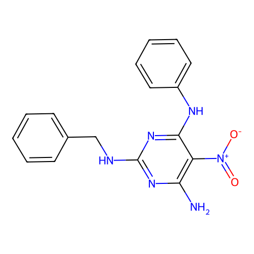 {6-Amino-5-nitro-2-[benzylamino]pyrimidin-4-yl}phenylamine structure