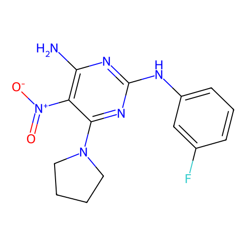 N~2~-(3-fluorophenyl)-5-nitro-6-(pyrrolidin-1-yl)pyrimidine-2,4-diamine structure