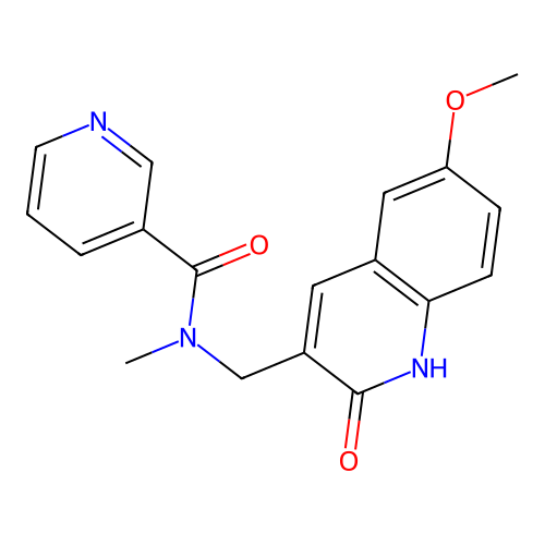 N-((2-hydroxy-6-methoxyquinolin-3-yl)methyl)-N-methylnicotinamide structure