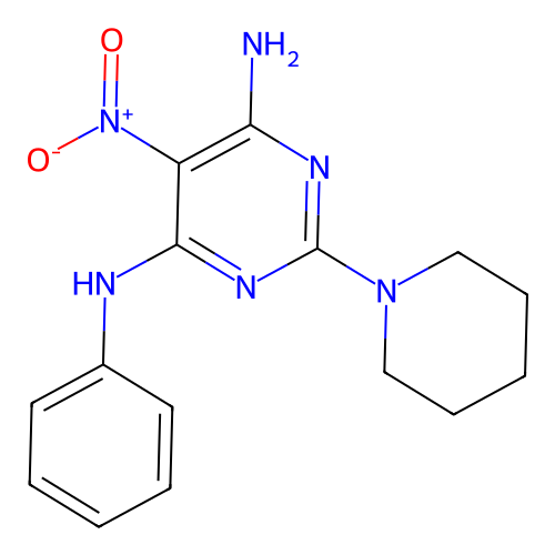 (6-Amino-5-nitro-2-piperidylpyrimidin-4-yl)phenylamine structure