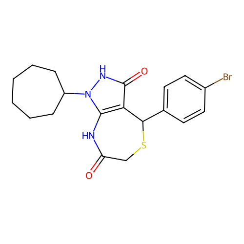 4-(4-bromophenyl)-1-cycloheptyl-4,8-dihydro-2H-pyrazolo[3,4-e][1,4]thiazepine-3,7-dione structure