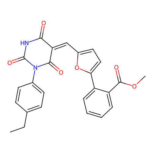 (Z)-methyl 2-(5-((1-(4-ethylphenyl)-2,4,6-trioxotetrahydropyrimidin-5(2H)-ylidene)methyl)furan-2-yl)benzoate structure