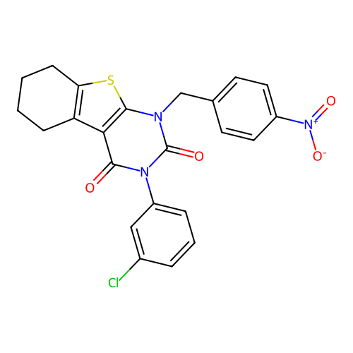 3-(3-chlorophenyl)-1-(4-nitrobenzyl)-5,6,7,8-tetrahydro[1]benzothieno[2,3-d]pyrimidine-2,4(1H,3H)-dione structure