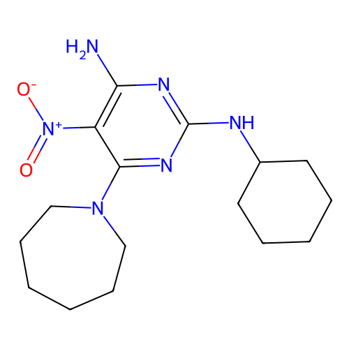 6-(azepan-1-yl)-N~2~-cyclohexyl-5-nitropyrimidine-2,4-diamine structure