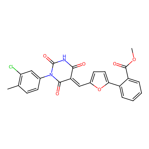 (E)-methyl 2-(5-((1-(3-chloro-4-methylphenyl)-2,4,6-trioxotetrahydropyrimidin-5(2H)-ylidene)methyl)furan-2-yl)benzoate structure