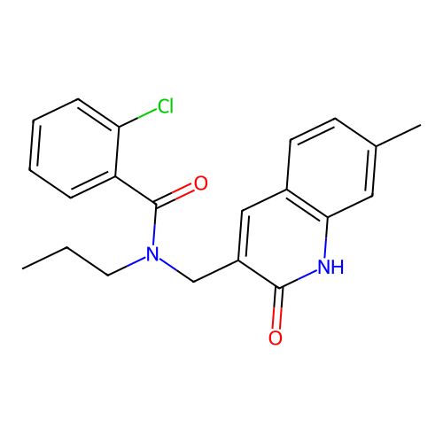 2-chloro-N-[(7-methyl-2-oxo-1H-quinolin-3-yl)methyl]-N-propylbenzamide structure