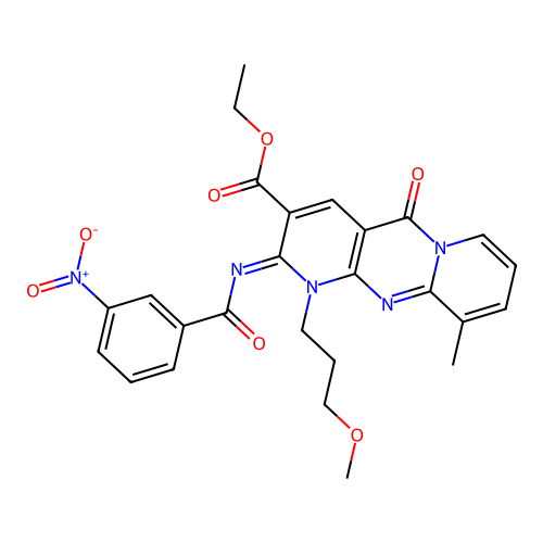 (Z)-ethyl 1-(3-methoxypropyl)-10-methyl-2-((3-nitrobenzoyl)imino)-5-oxo-2,5-dihydro-1H-dipyrido[1,2-a:2',3'-d]pyrimidine-3-carboxylate structure