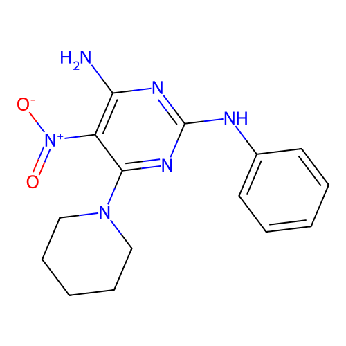 5-nitro-N~2~-phenyl-6-(piperidin-1-yl)pyrimidine-2,4-diamine structure