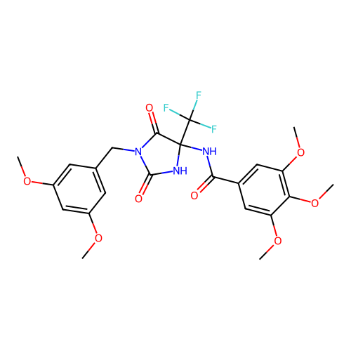 N-(1-(3,5-dimethoxybenzyl)-2,5-dioxo-4-(trifluoromethyl)imidazolidin-4-yl)-3,4,5-trimethoxybenzamide structure