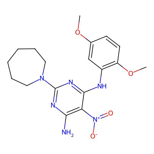 2-(azepan-1-yl)-N-(2,5-dimethoxyphenyl)-5-nitropyrimidine-4,6-diamine structure