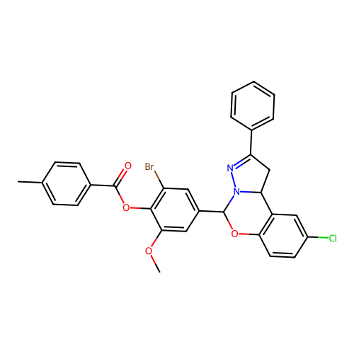 [2-bromo-4-(9-chloro-2-phenyl-5,10b-dihydro-1H-pyrazolo[1,5-c][1,3]benzoxazin-5-yl)-6-methoxyphenyl] 4-methylbenzoate structure