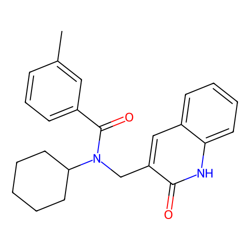 N-cyclohexyl-3-methyl-N-[(2-oxo-1H-quinolin-3-yl)methyl]benzamide structure