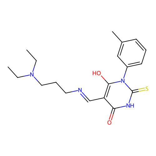 (5E)-5-({[3-(diethylamino)propyl]amino}methylidene)-1-(3-methylphenyl)-2-sulfanylpyrimidine-4,6(1H,5H)-dione structure