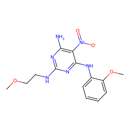 N2-(2-methoxyethyl)-N4-(2-methoxyphenyl)-5-nitropyrimidine-2,4,6-triamine structure