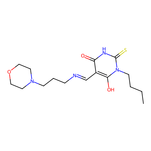 1-butyl-5-[(3-morpholin-4-ylpropylamino)methylidene]-2-sulfanylidene-1,3-diazinane-4,6-dione structure
