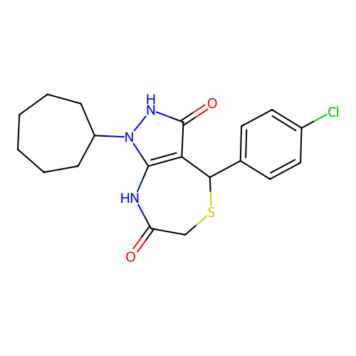 4-(4-chlorophenyl)-1-cycloheptyl-4,8-dihydro-2H-pyrazolo[3,4-e][1,4]thiazepine-3,7-dione structure