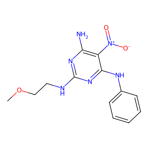 {6-Amino-2-[(2-methoxyethyl)amino]-5-nitropyrimidin-4-yl}phenylamine structure