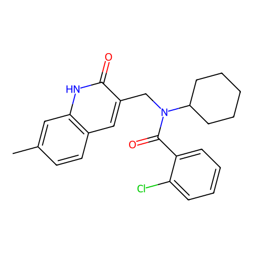 2-chloro-N-cyclohexyl-N-((2-hydroxy-7-methylquinolin-3-yl)methyl)benzamide structure
