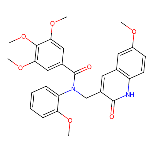3,4,5-trimethoxy-N-[(6-methoxy-2-oxo-1H-quinolin-3-yl)methyl]-N-(2-methoxyphenyl)benzamide structure