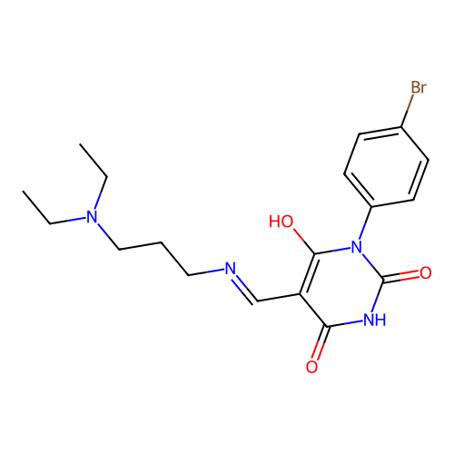 1-(4-bromophenyl)-5-[(3-diethylaminopropylamino)methylidene]-1,3-diazinane-2,4,6-trione structure