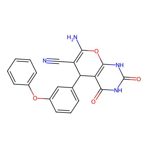 7-amino-2,4-dioxo-5-(3-phenoxyphenyl)-2,3,4,5-tetrahydro-1H-pyrano[2,3-d]pyrimidine-6-carbonitrile structure