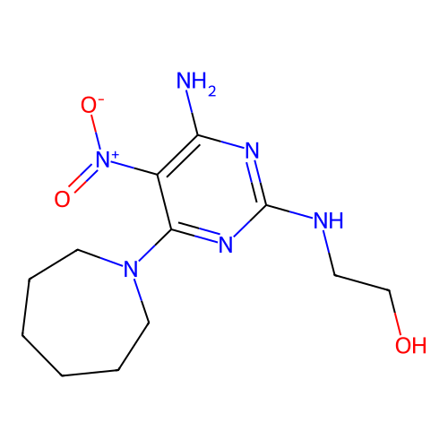 2-{[4-Amino-6-(azepan-1-yl)-5-nitropyrimidin-2-yl]amino}ethanol structure