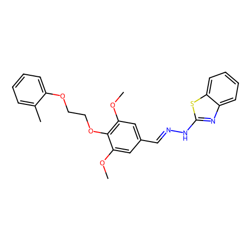 (E)-2-(2-(3,5-dimethoxy-4-(2-(o-tolyloxy)ethoxy)benzylidene)hydrazinyl)benzo[d]thiazole structure